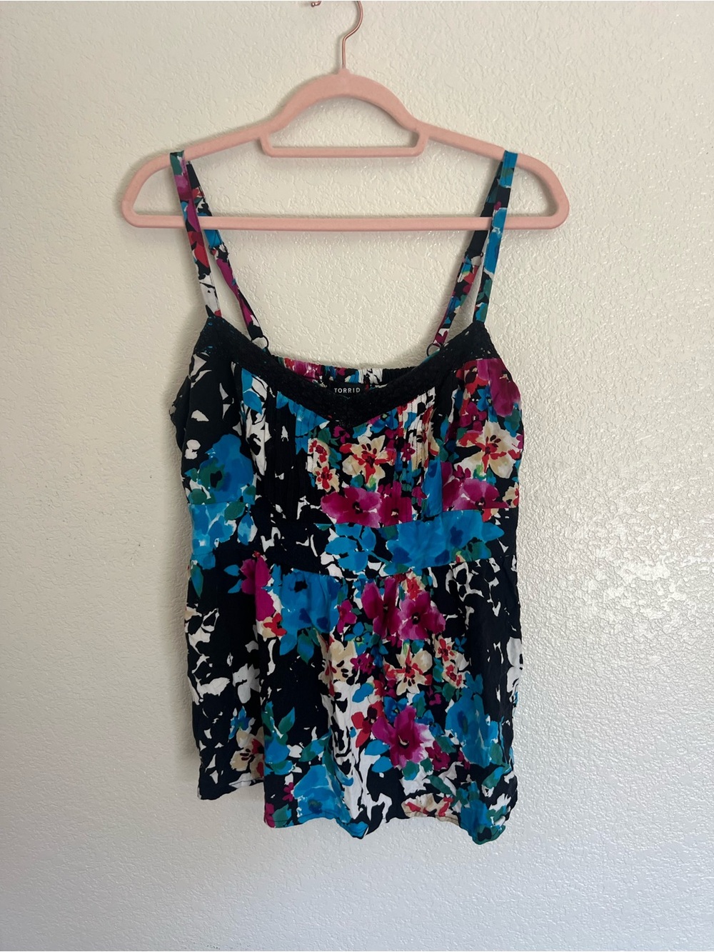 torrid Black Floral Spaghetti Strap Camisole with Teal & Magenta Accents